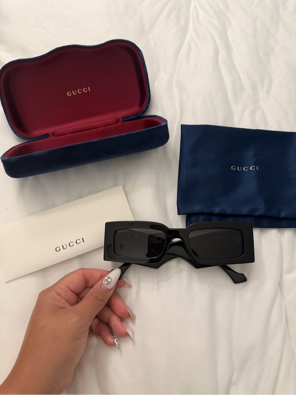Gucci GG1425S Geometric Acetate Rectangle Sunglasses